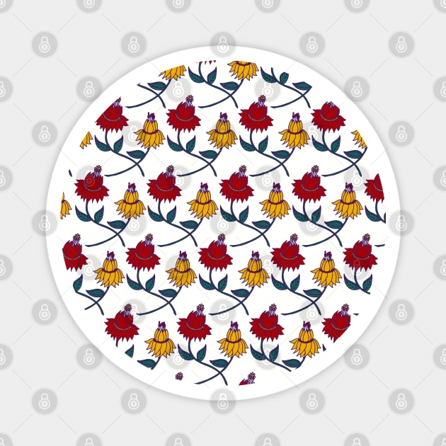 Exotic Tropical Flowers | Floral Pattern | Red and Yellow Flowers Magnet by HLeslie Design